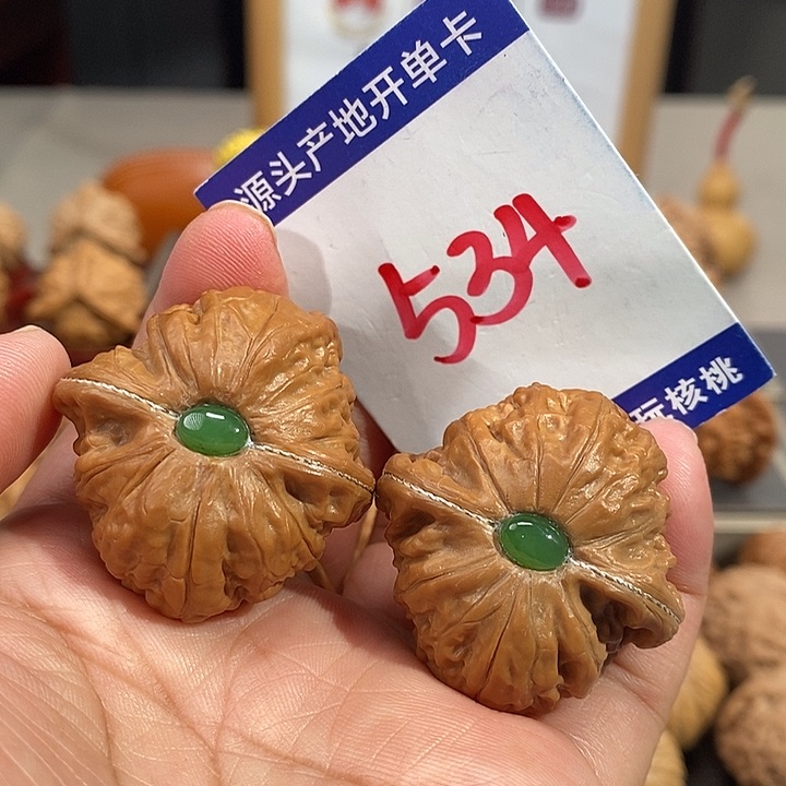 文玩核桃把件36银镶玉铁锤534号