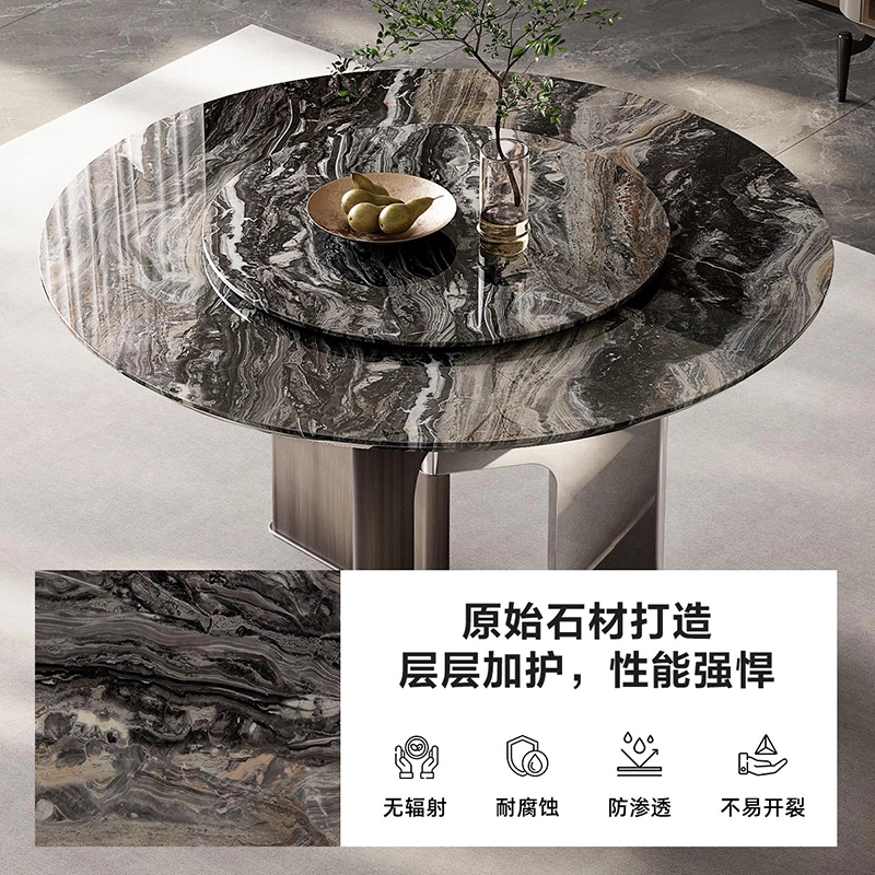 威尼斯棕天然大理石圆餐桌奢石圆形轻奢客厅家用新款小户型饭桌子