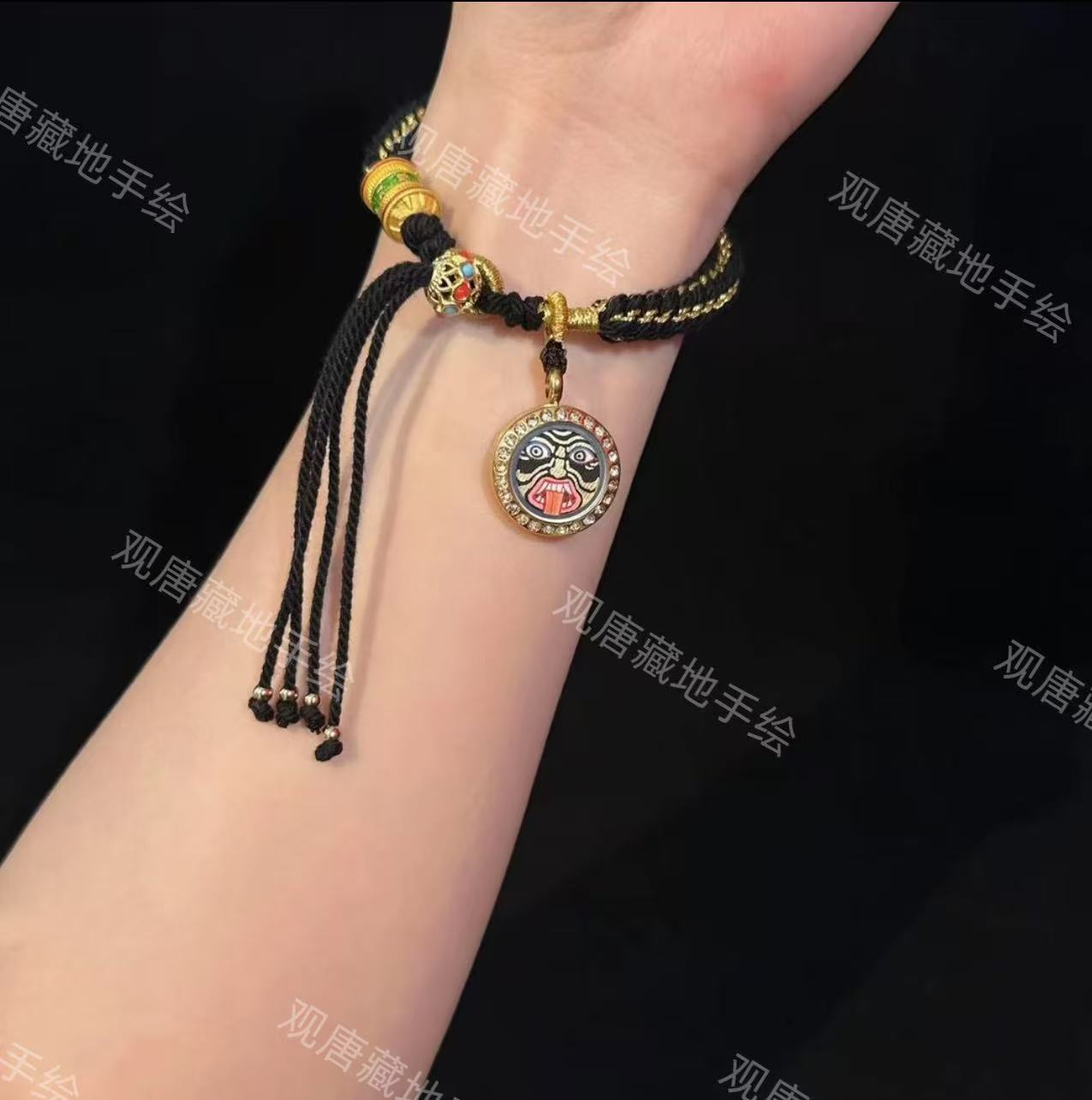 1.5cm扎基拉姆黑色藏式手链纯手绘青海热贡指尖小唐卡