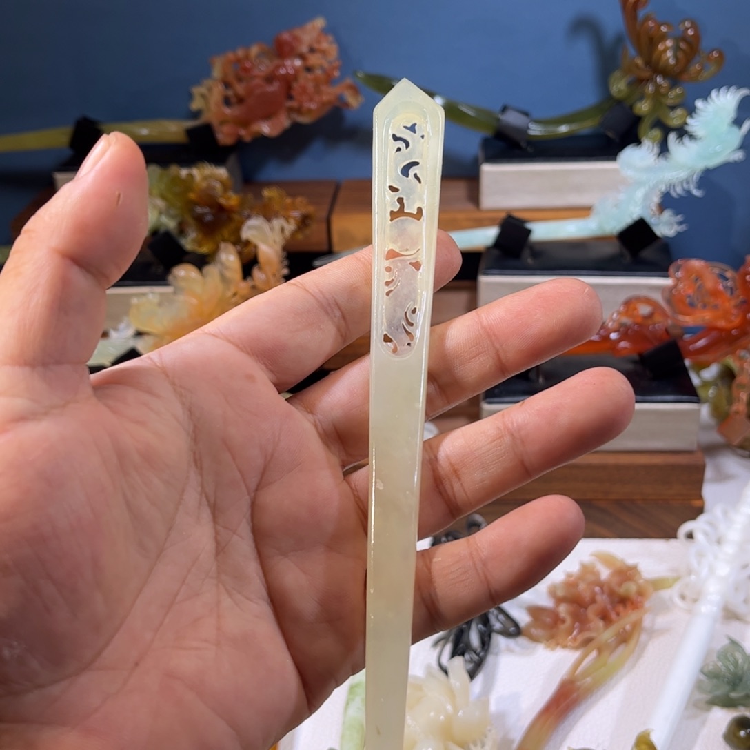 合金蛇纹石玉发簪