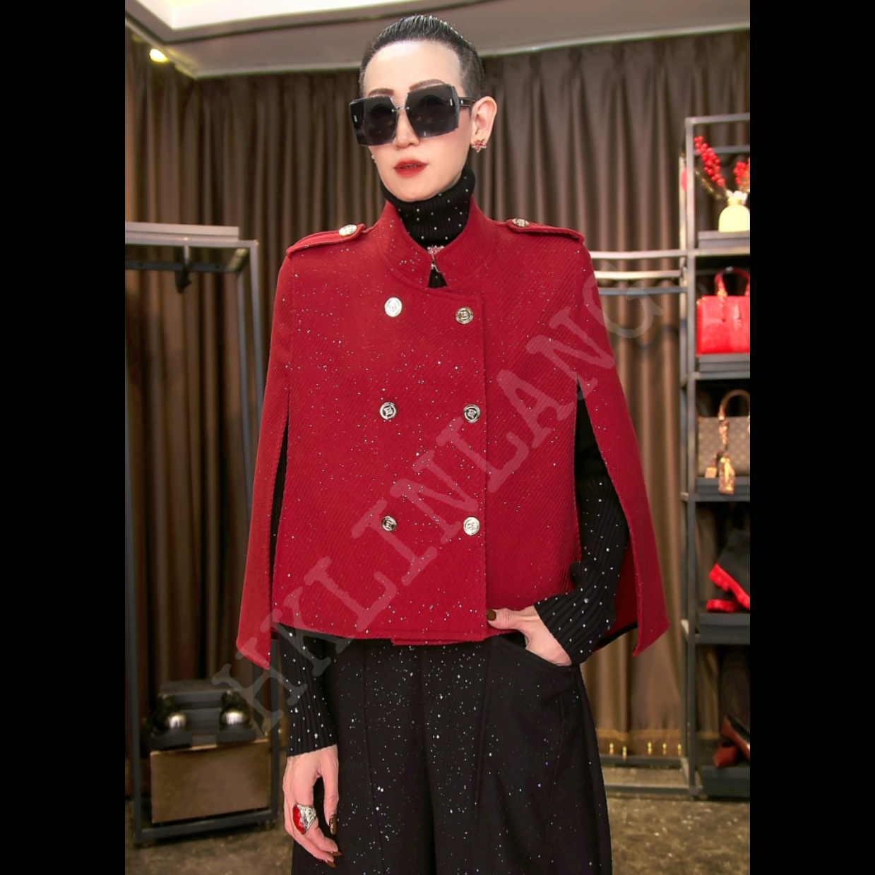 香港LinLang伦哥私定 I 时尚斜纹高端斗篷外套2906#