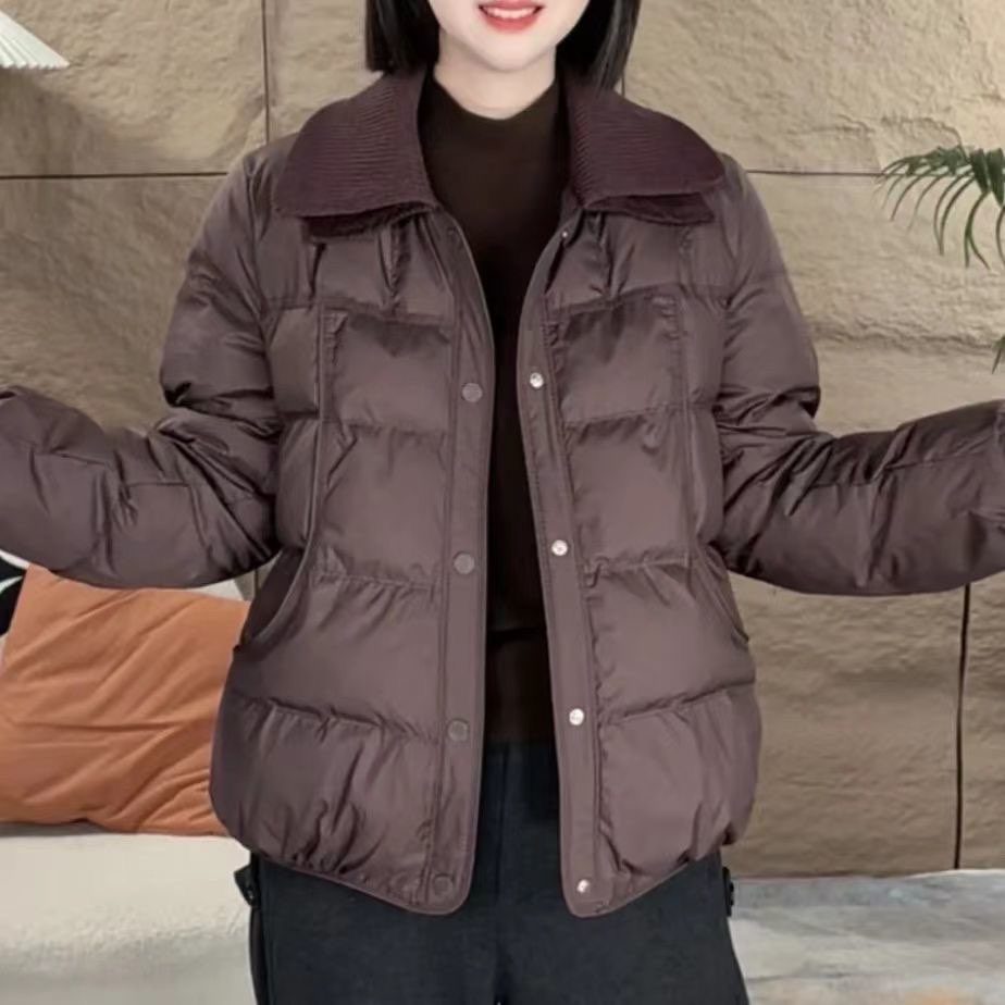 冬季加厚加棉棉衣外套棉服时尚女显瘦棉衣气质外套新款保暖毛线领