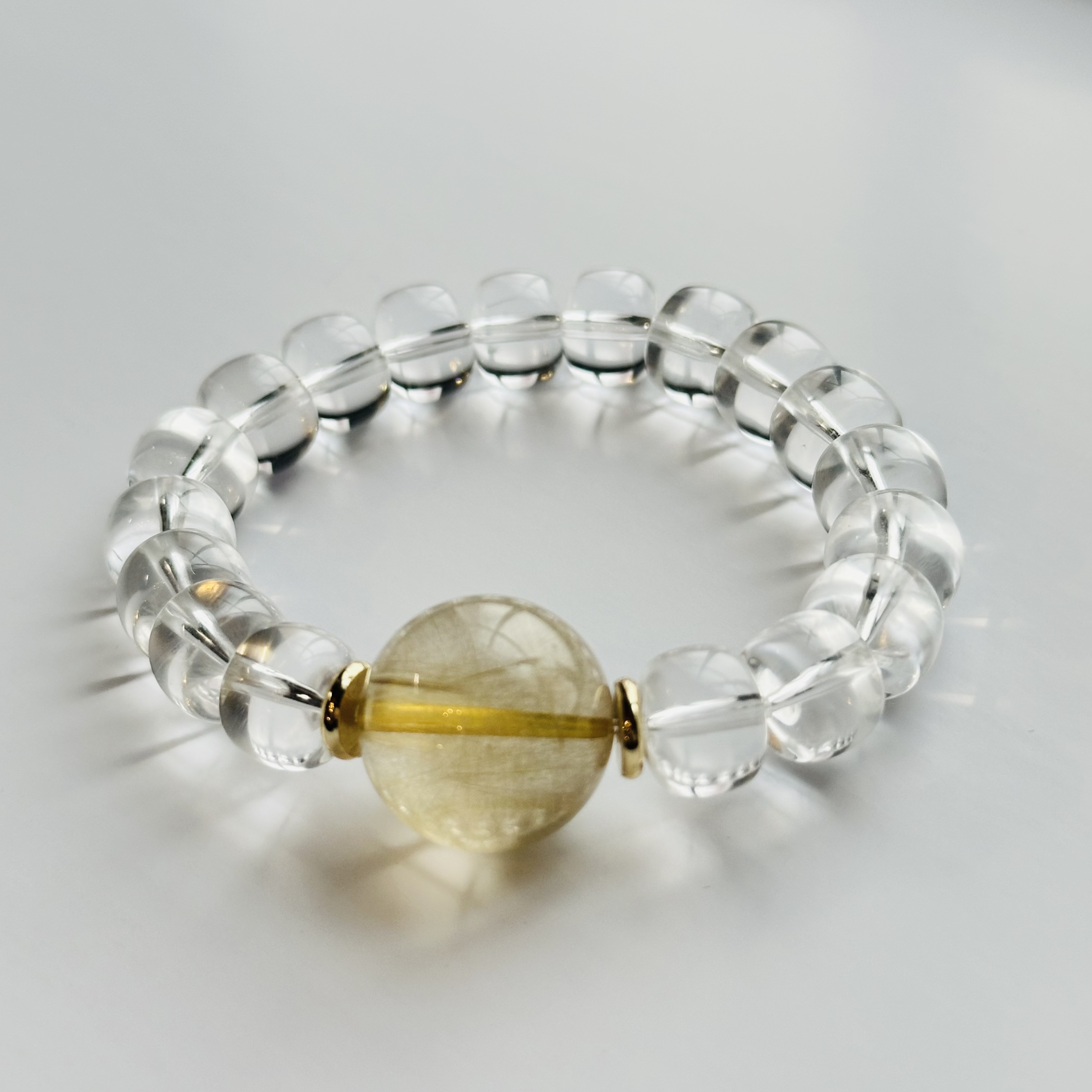 天然白水晶配金发晶手串 约8.5*11MM /K542