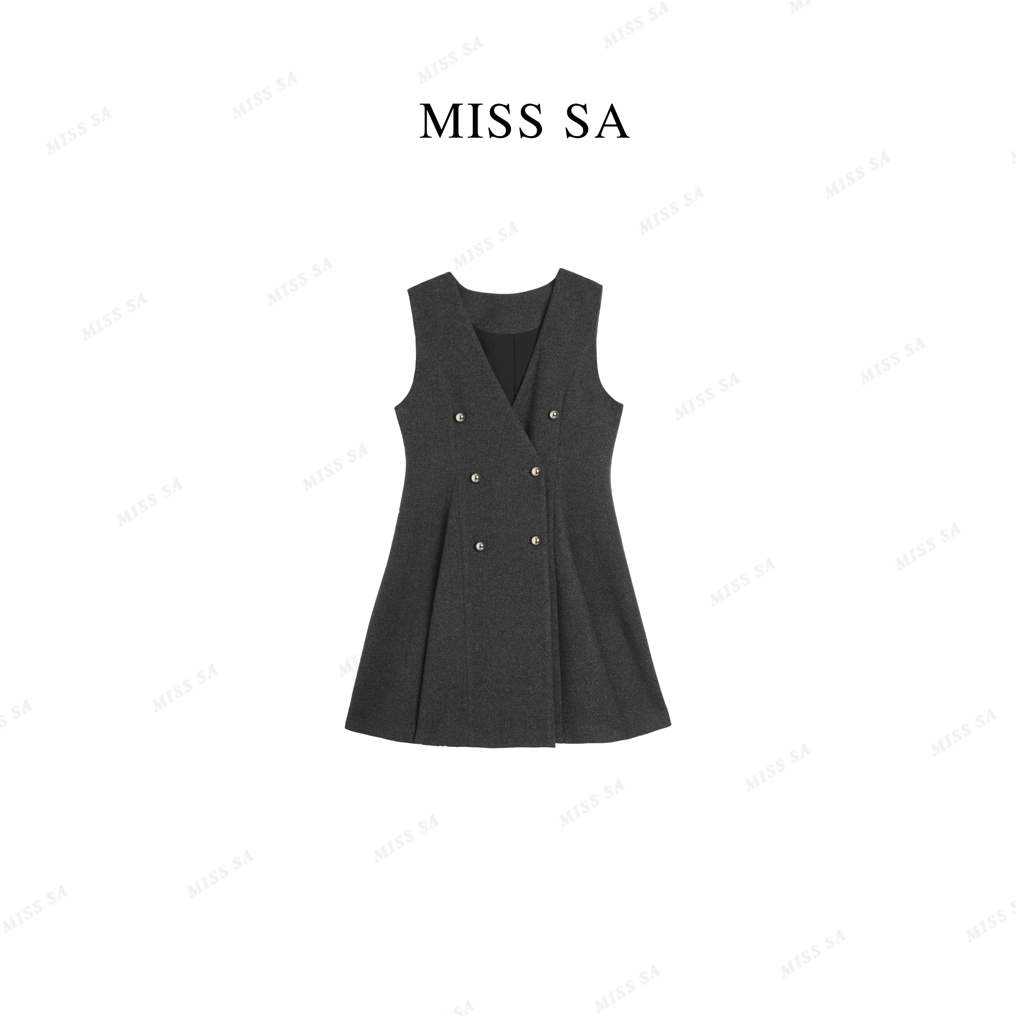 MISS SA 冬新款气质双排扣羊毛呢百搭无袖马甲连衣裙 ZL25129802