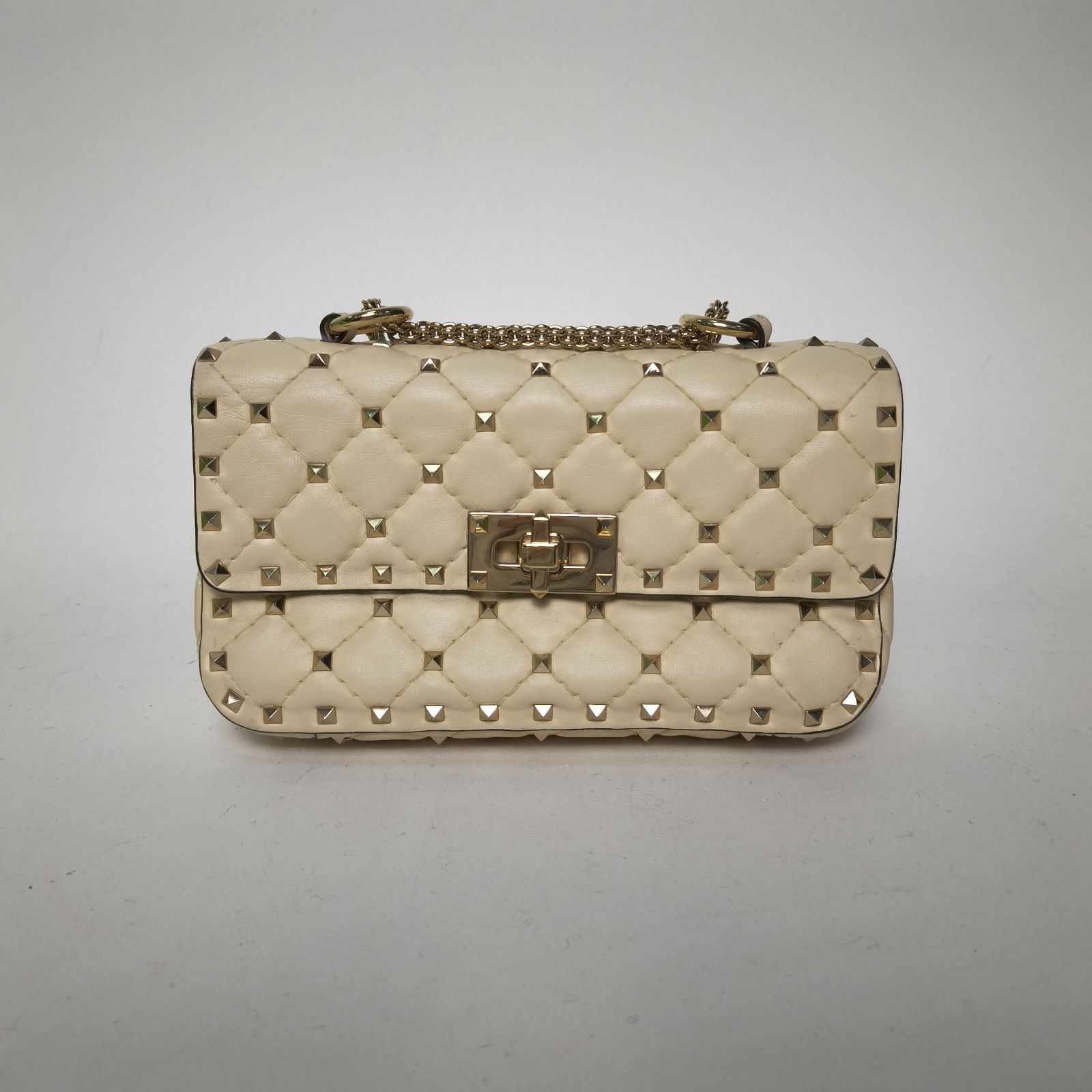 95新 Valentino/华伦天奴 小花Jerry活动米色 小号 铆钉斜挎包