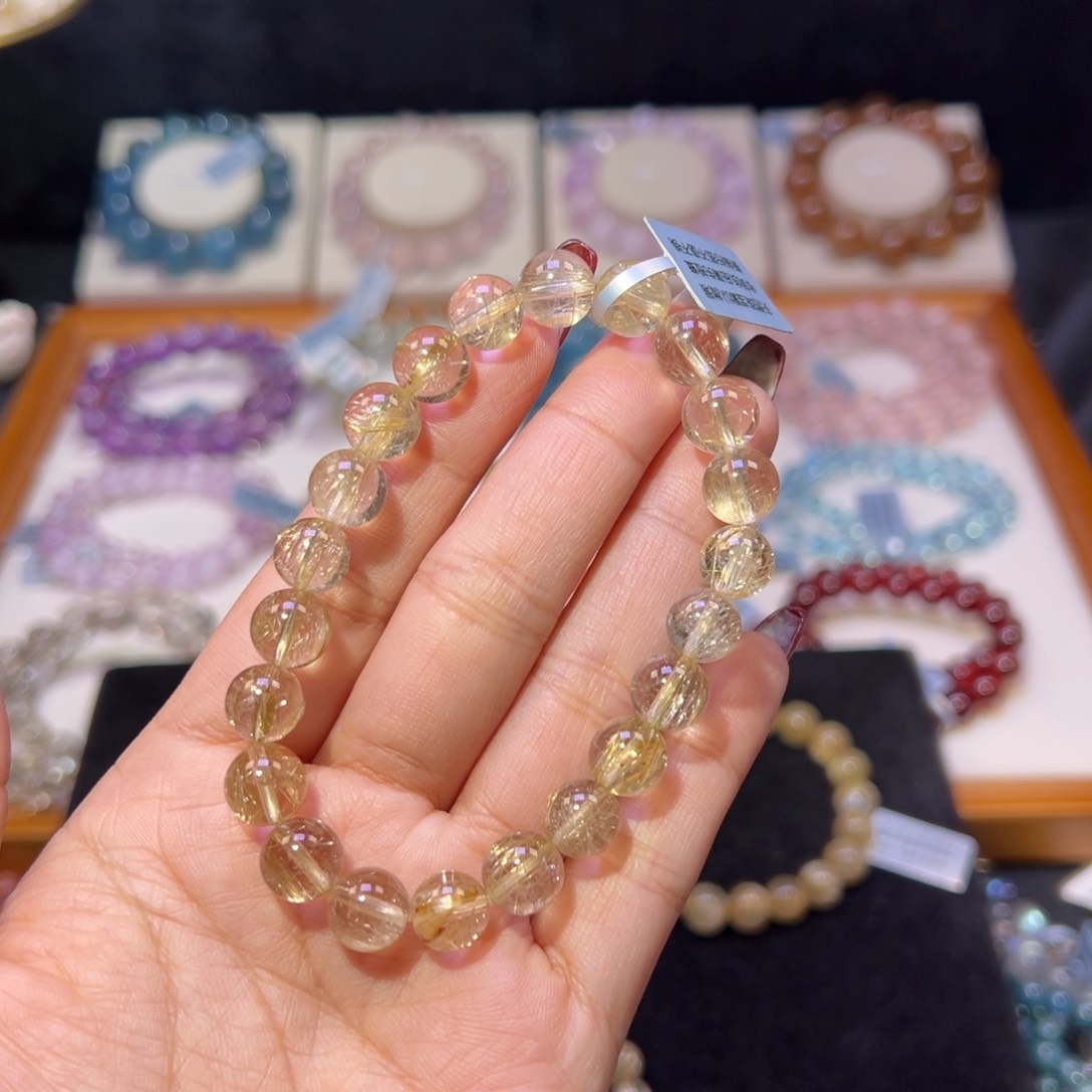 水晶手串未镶嵌?*念金发晶9.3m m