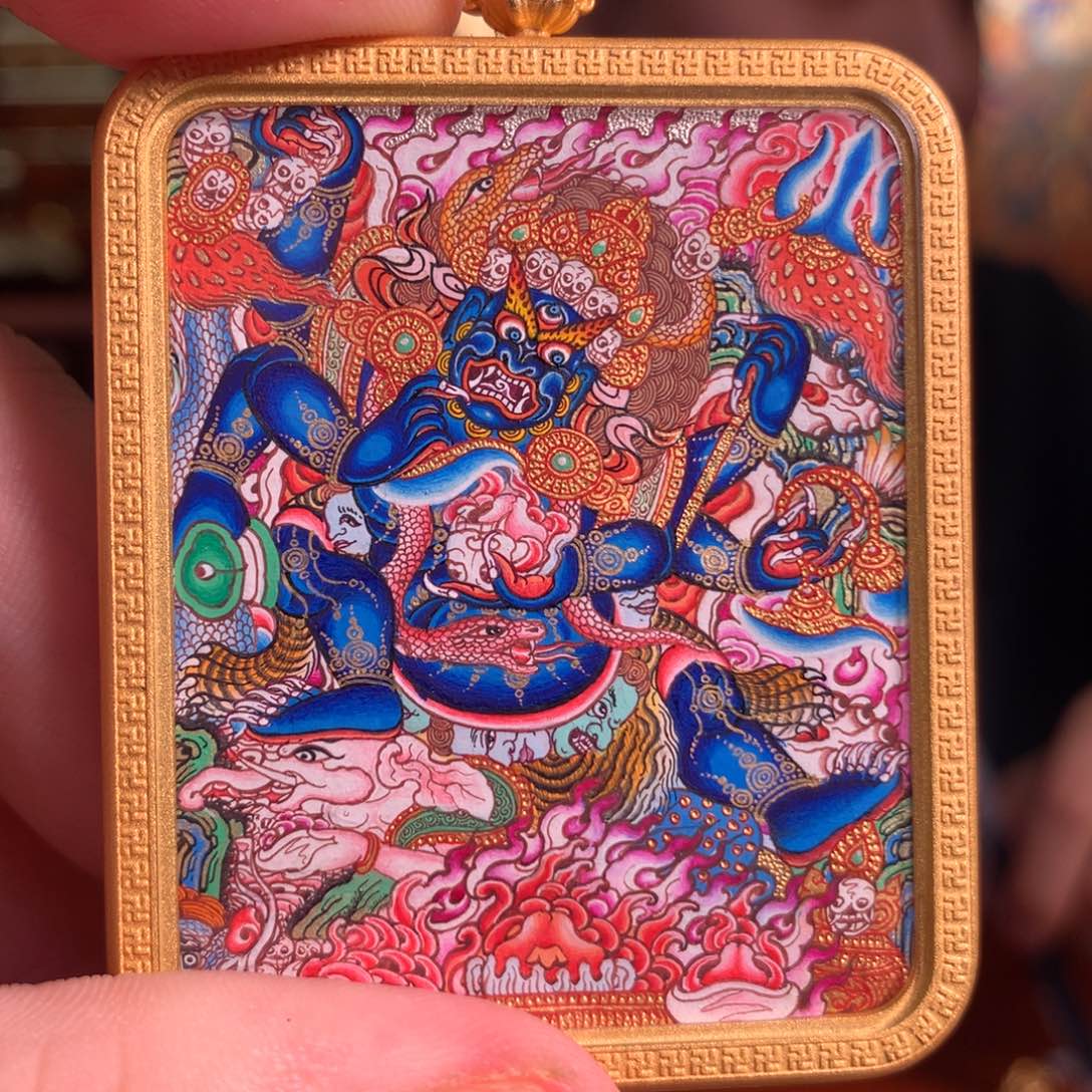 吊坠.**霉热贡纯手绘唐卡大黑天