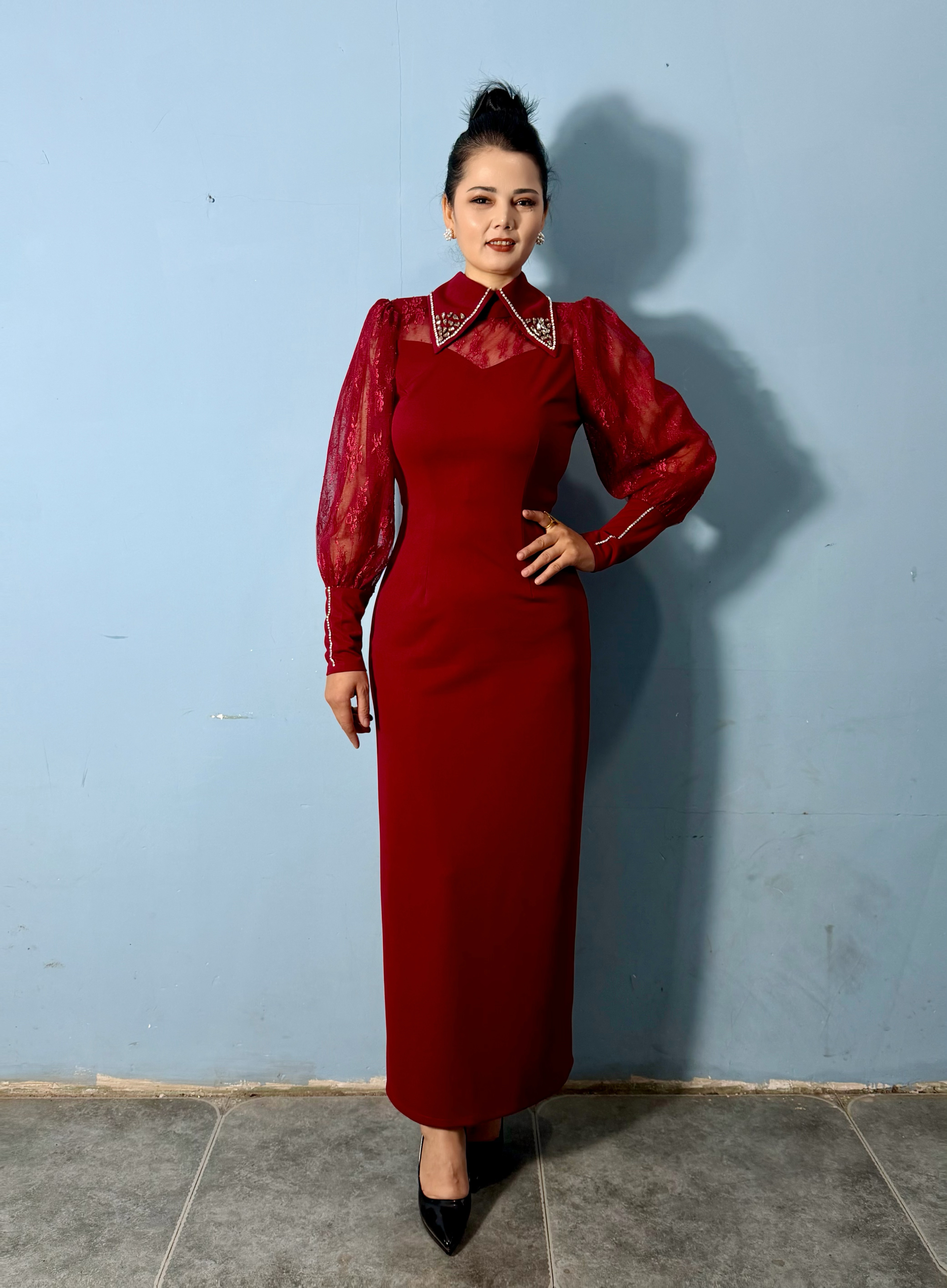 法式公主风套头轻职风长袖连衣裙显瘦国风秋冬气质