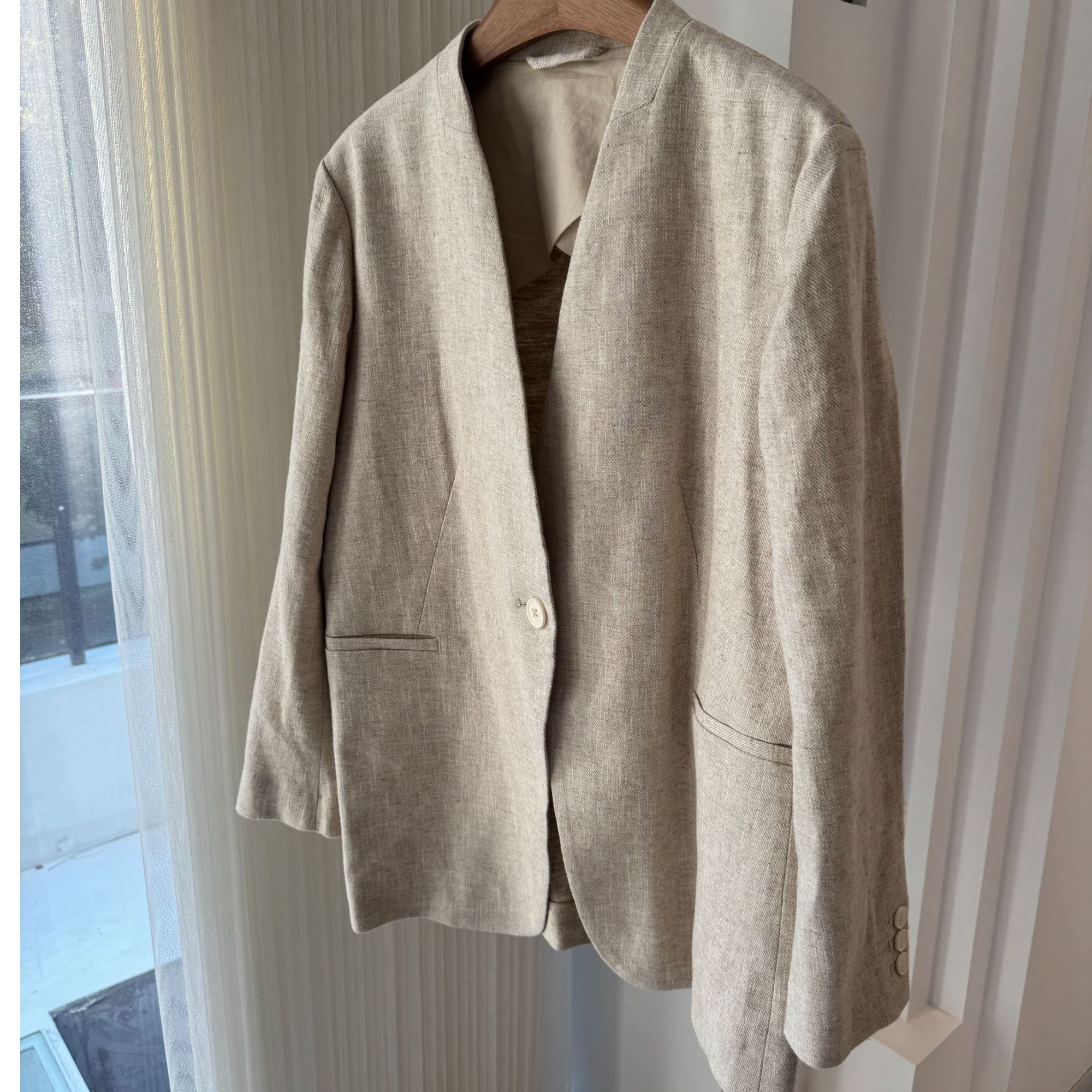 MICHAEL LI-老钱风百分百天然亚麻row风西装外套