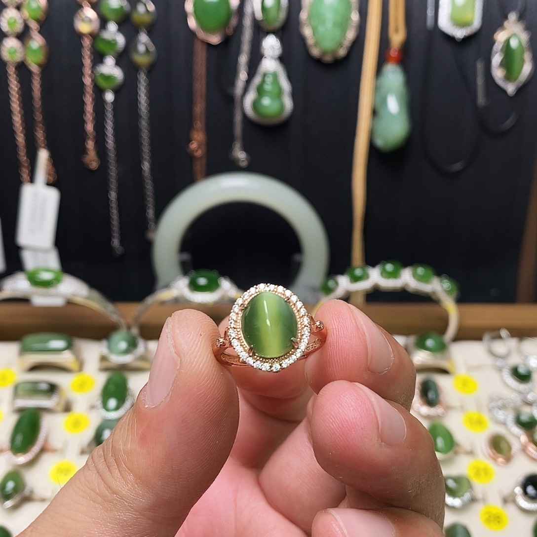 和田玉（碧玉）银S925镶嵌戒指