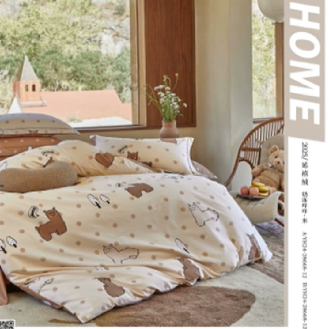 清沐家纺纯棉定制-纯棉高支高密磨绒面料-奶冻咩咩-AB版