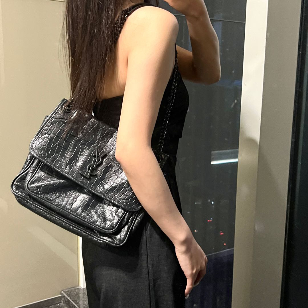 99新 YSL/圣罗兰 鳄压D扣中号niki单肩包/9977
