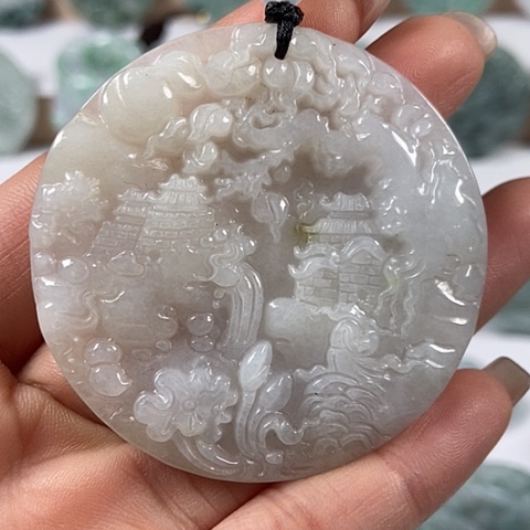 翡翠颈饰未镶嵌山水牌福利