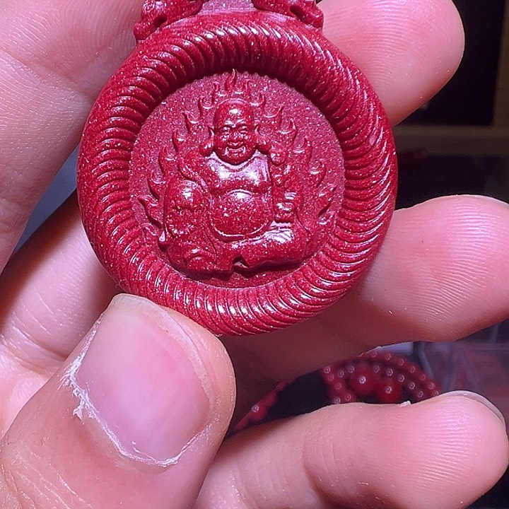 天然辰砂佛公吊坠