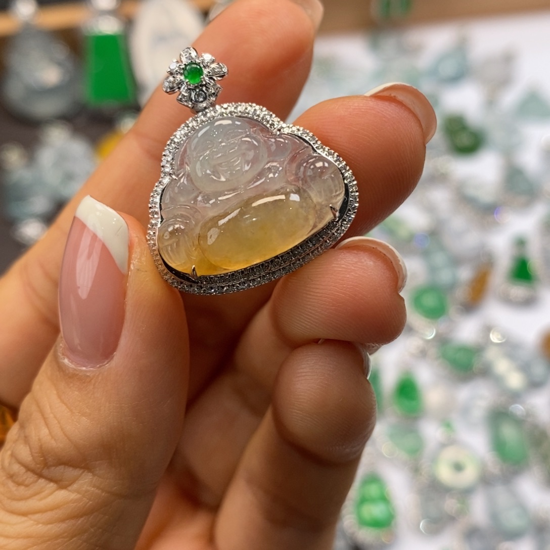 翡翠18K金镶嵌吊坠(不含链)