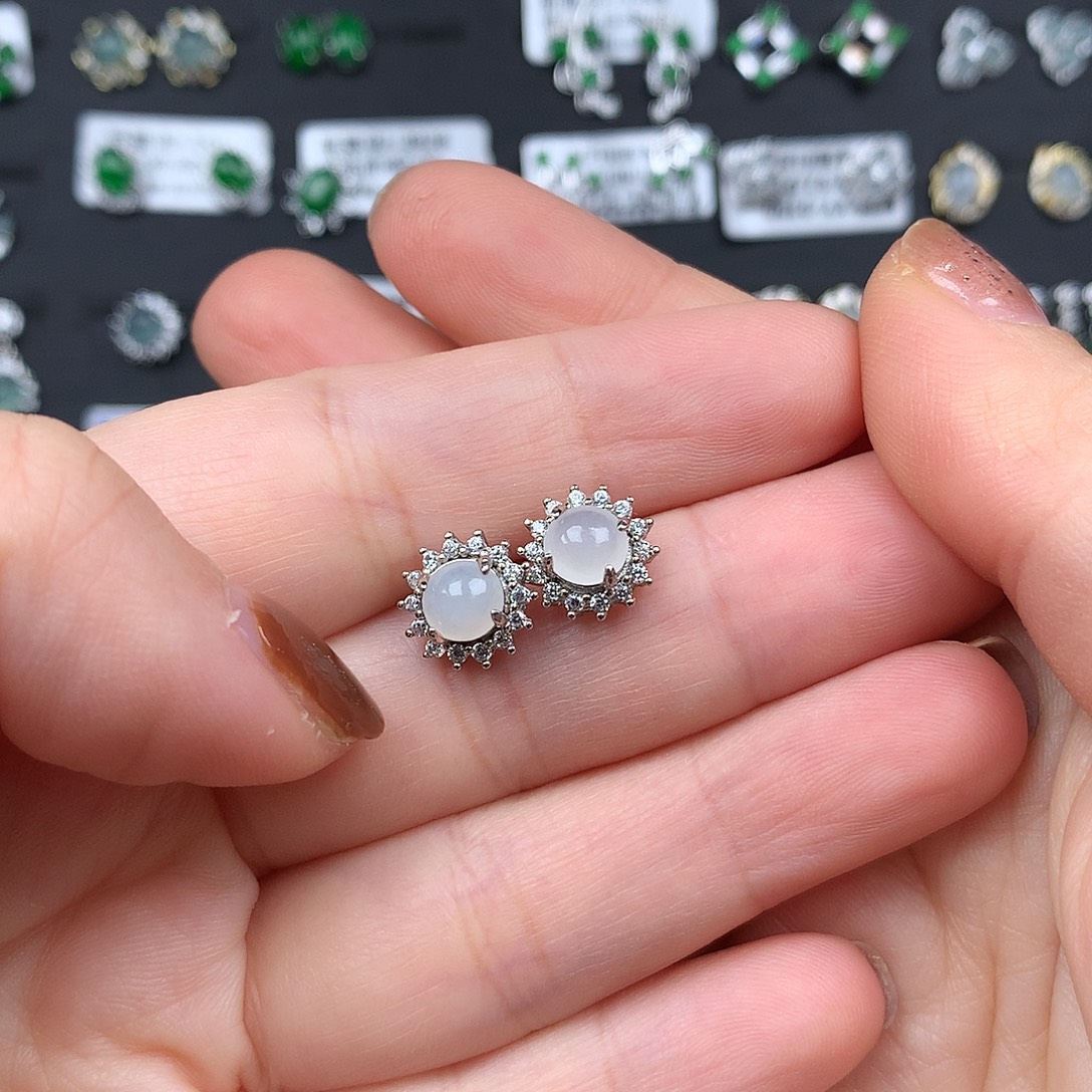 翡翠银S925镶嵌耳饰