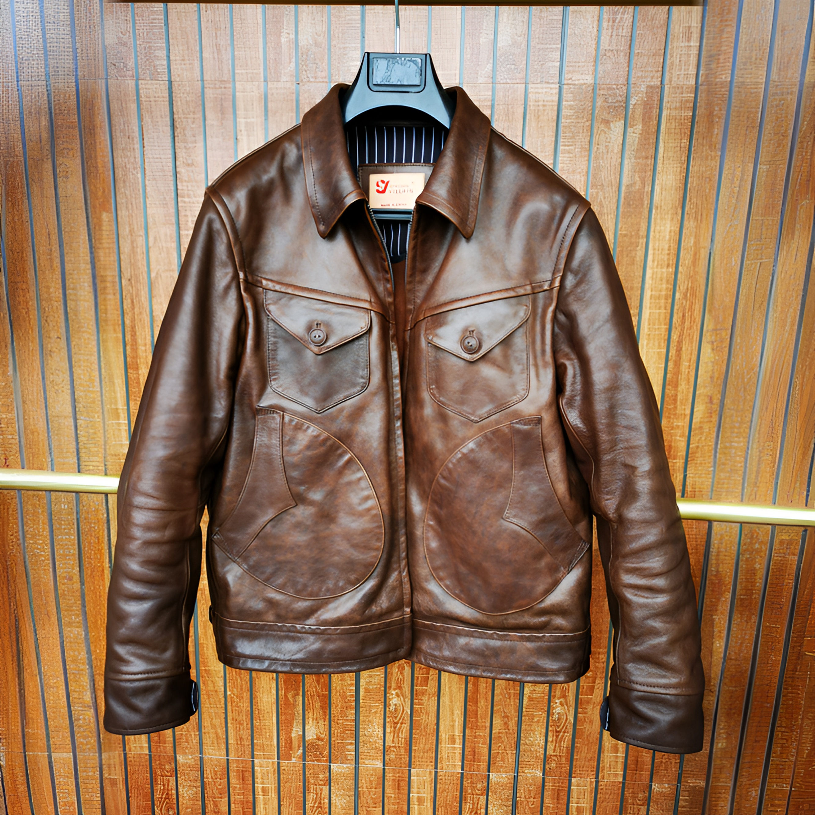 新品头层牛皮棕色无涂层水染无内衬美式复古农场主门多萨皮衣男