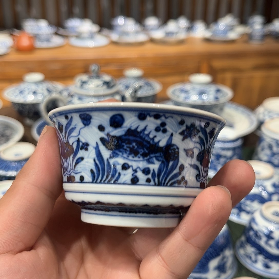 （闪购链接）慕明柴窑鱼藻纹马蹄杯