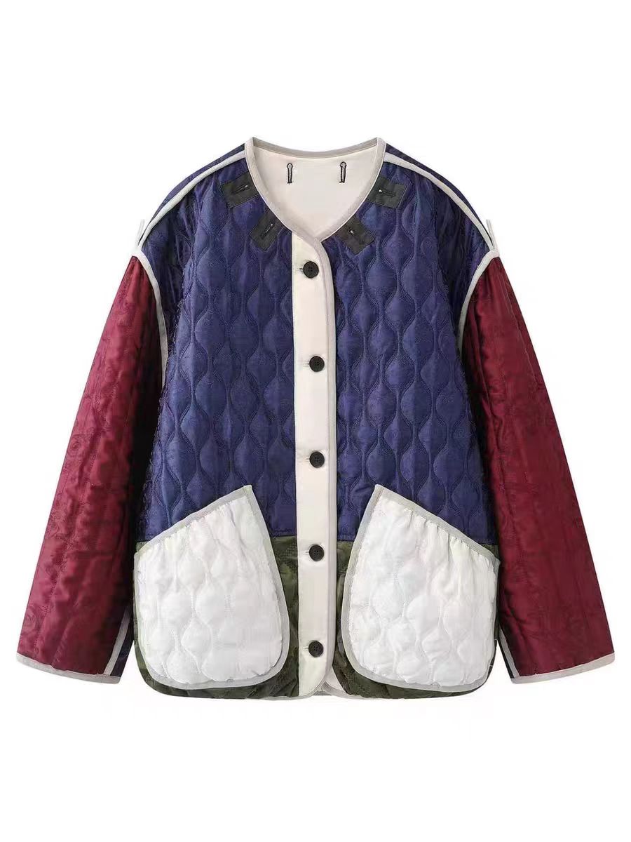 【棒球服】2025时尚百搭宽松撞色拼接保暖棉服外套女DM106