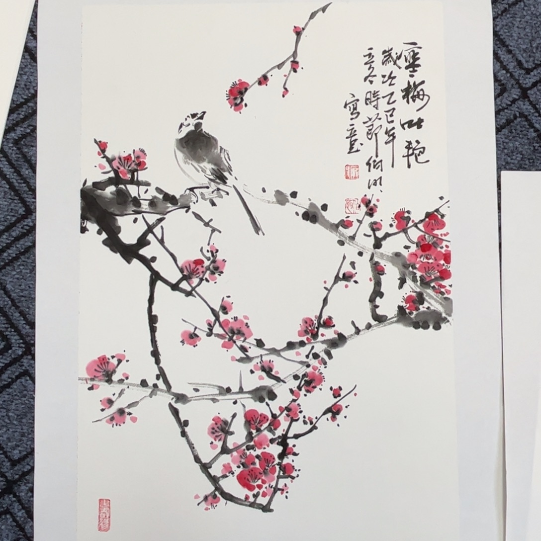 国画四尺三开花鸟作品