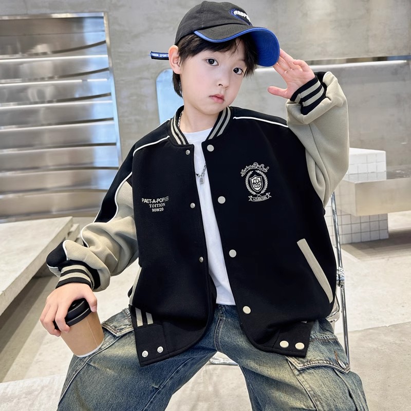 男童春季棒球服2025新款外套学院风韩版宽松拼接时尚帅气单上衣