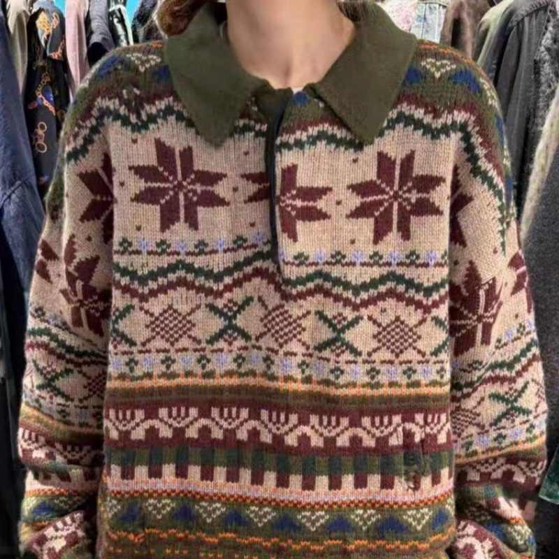 羊范美式复古潮流100羊毛慵懒风男女同款针织衫氛围感费尔岛毛衣