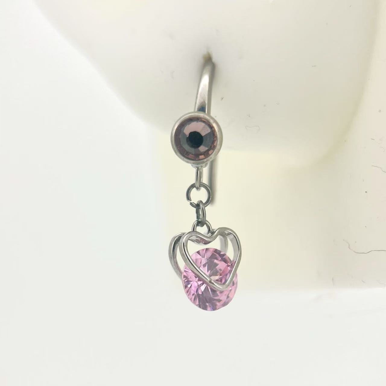 合金耳饰 耳钩肉夹馍爱心吊坠  F136钛合金耳钉防过敏养耳洞奢华