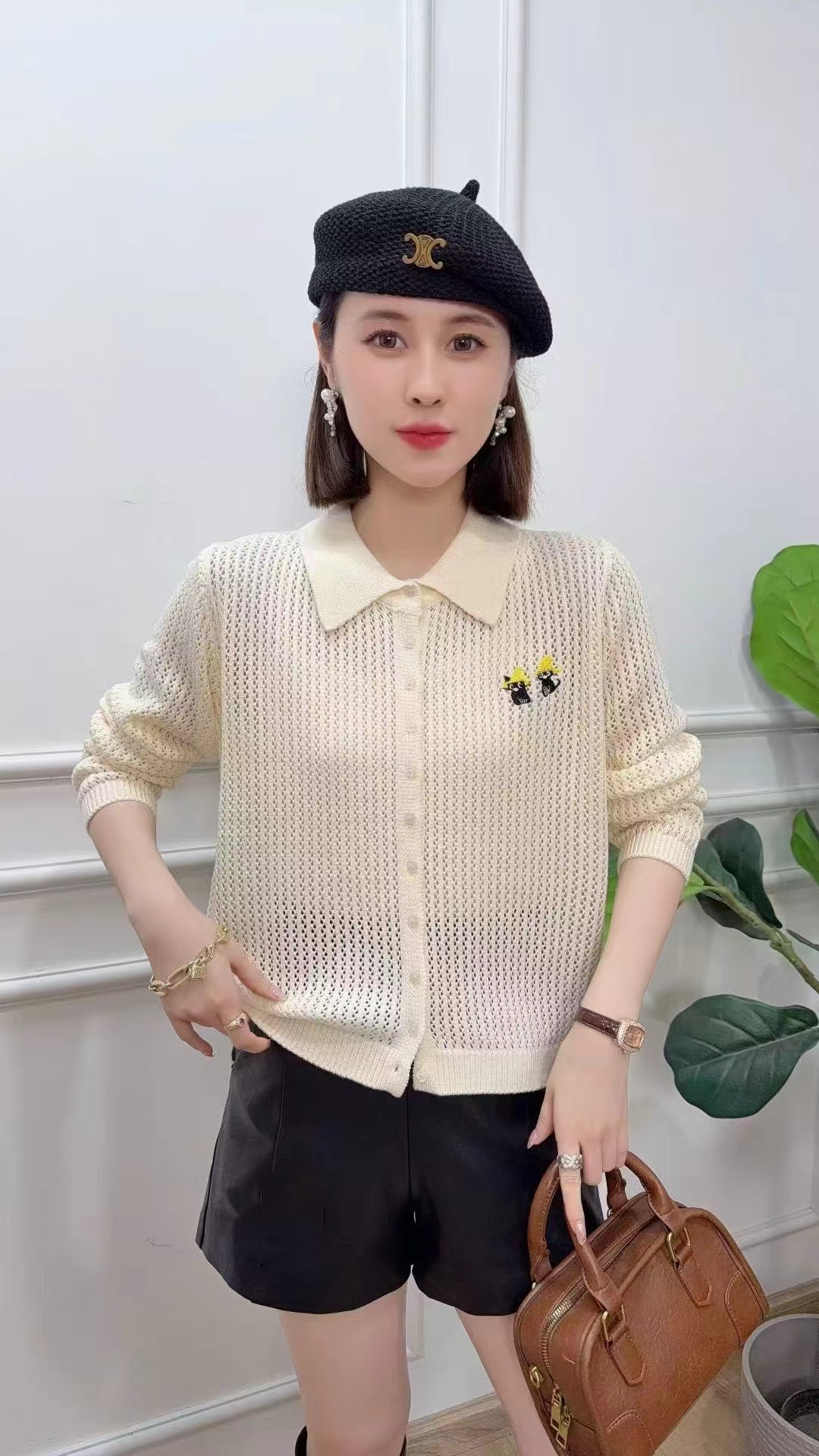 针织毛衫女秋冬新款翻领针织真开衫宽松外搭毛衣打底衫时尚简约