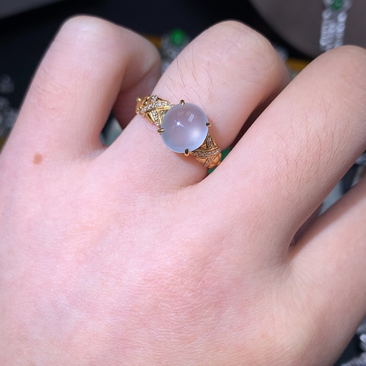 吊坠(不含链)18K金镶嵌翡翠戒指