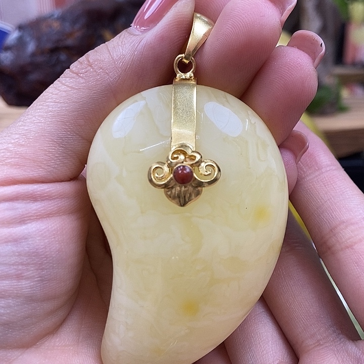 银S925镶嵌琥珀耳饰吊坠