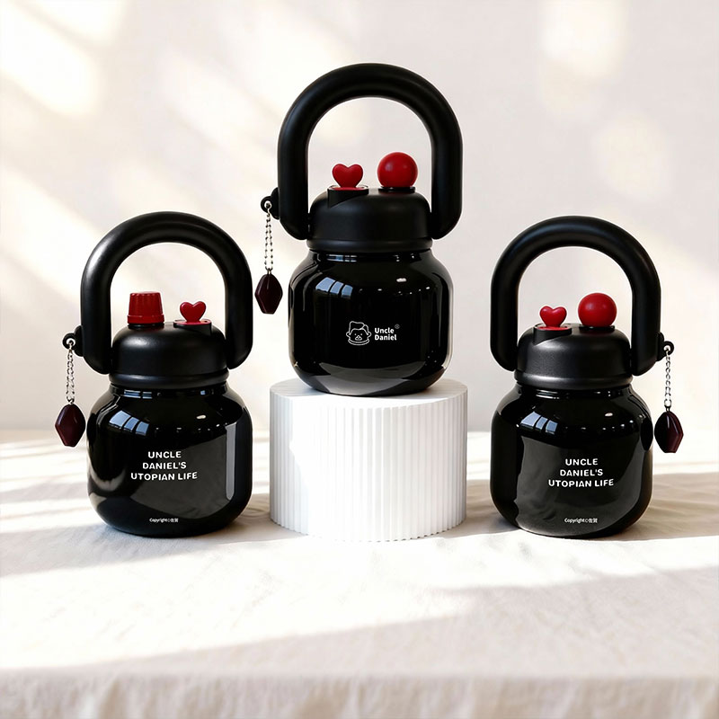 UncleDaniel新款超萌保温大肚拎拎壶可爱大容量随手杯 黑色