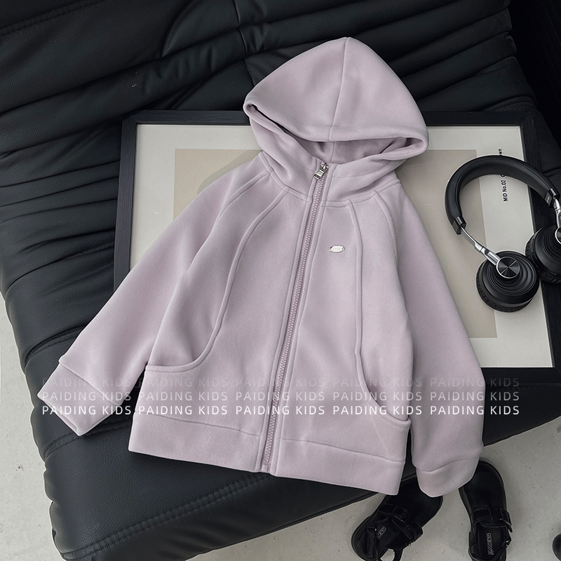 秋冬装女童韩版时尚慵懒风纯色两色保暖休闲连帽外套SJ6689