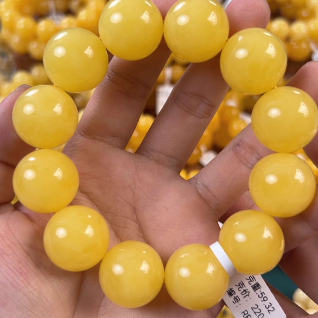 琥珀未镶嵌手链59.32g焦皮同料圆珠20mm rf