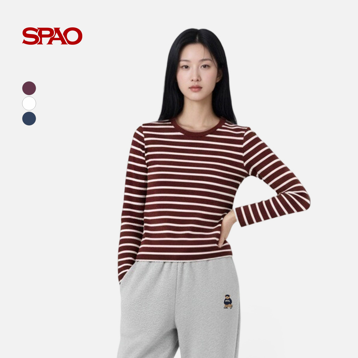 SPAO韩国同款25年秋新品女士简约休闲日常长袖圆领T恤SPLWF49G01