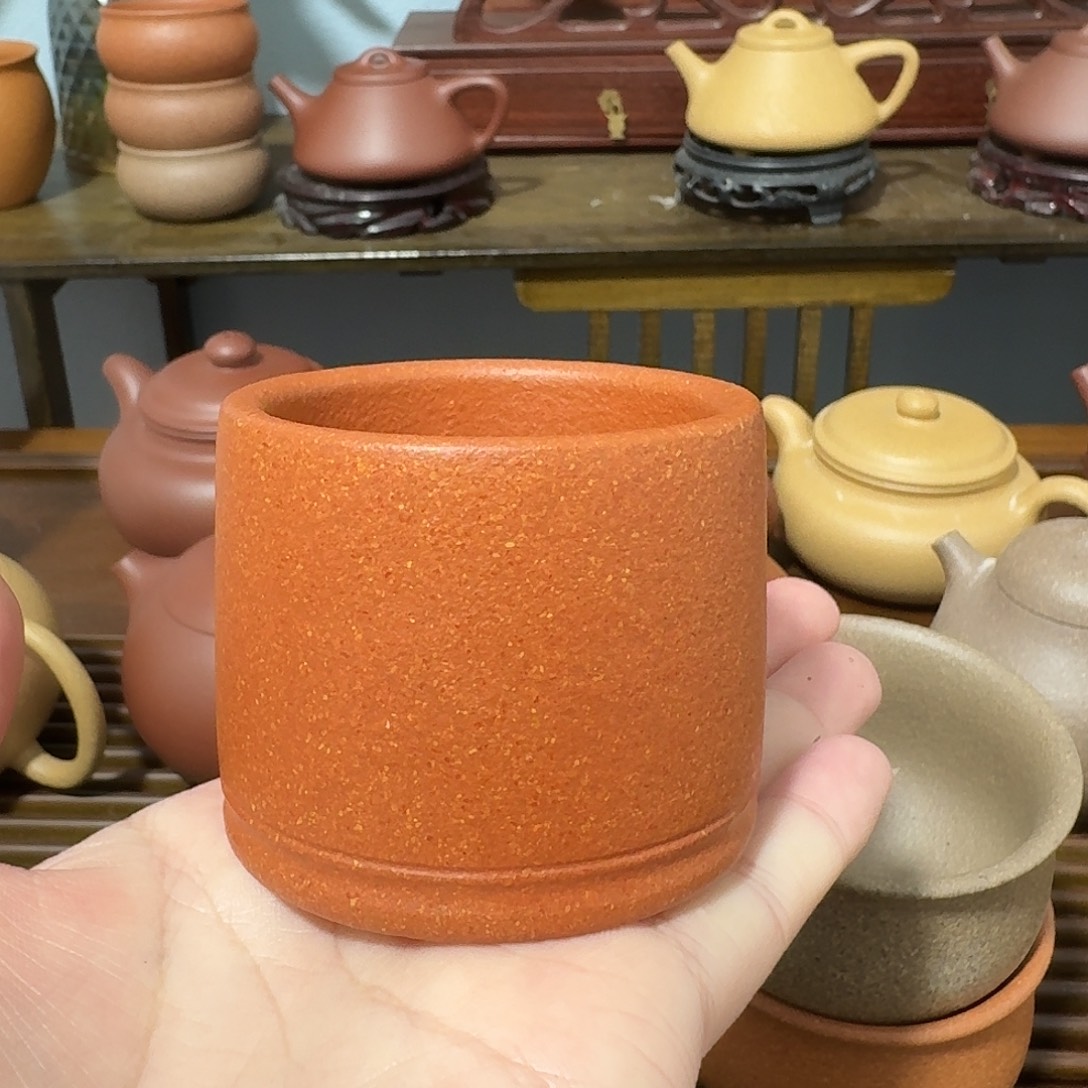 红***飘茶壶紫砂降坡泥马蹄杯两个
