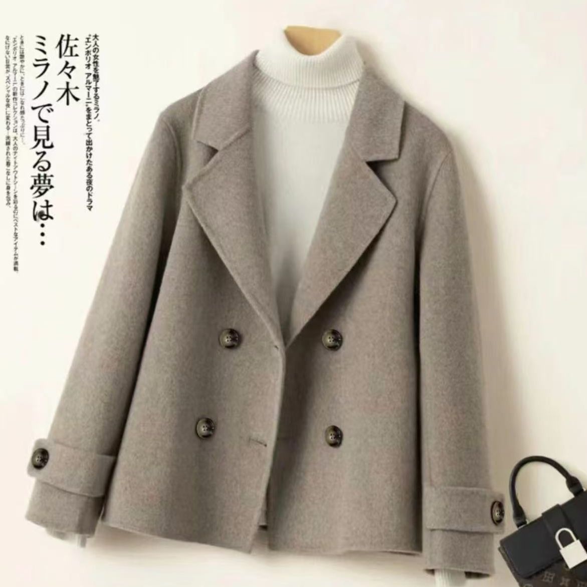 【现货+运费险】618女士时尚洋气短款双排扣双面呢外套