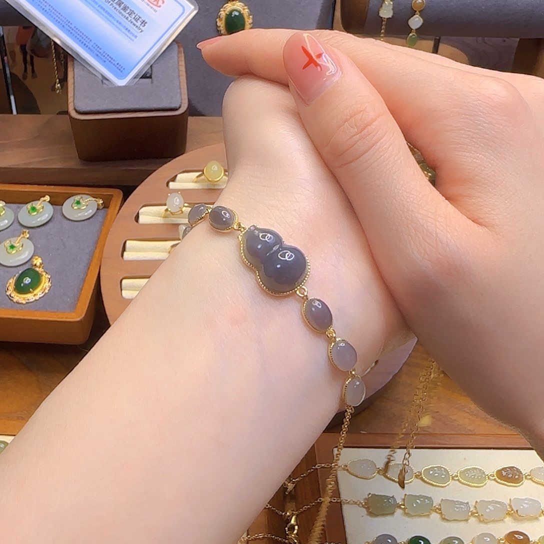 和田玉手链银S925镀金镶嵌