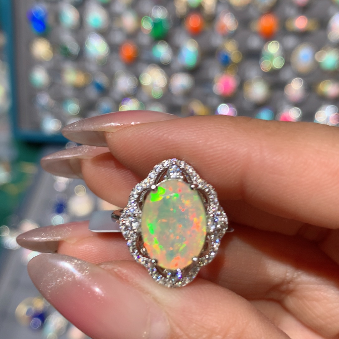 欧泊福利戒指银S925镶嵌