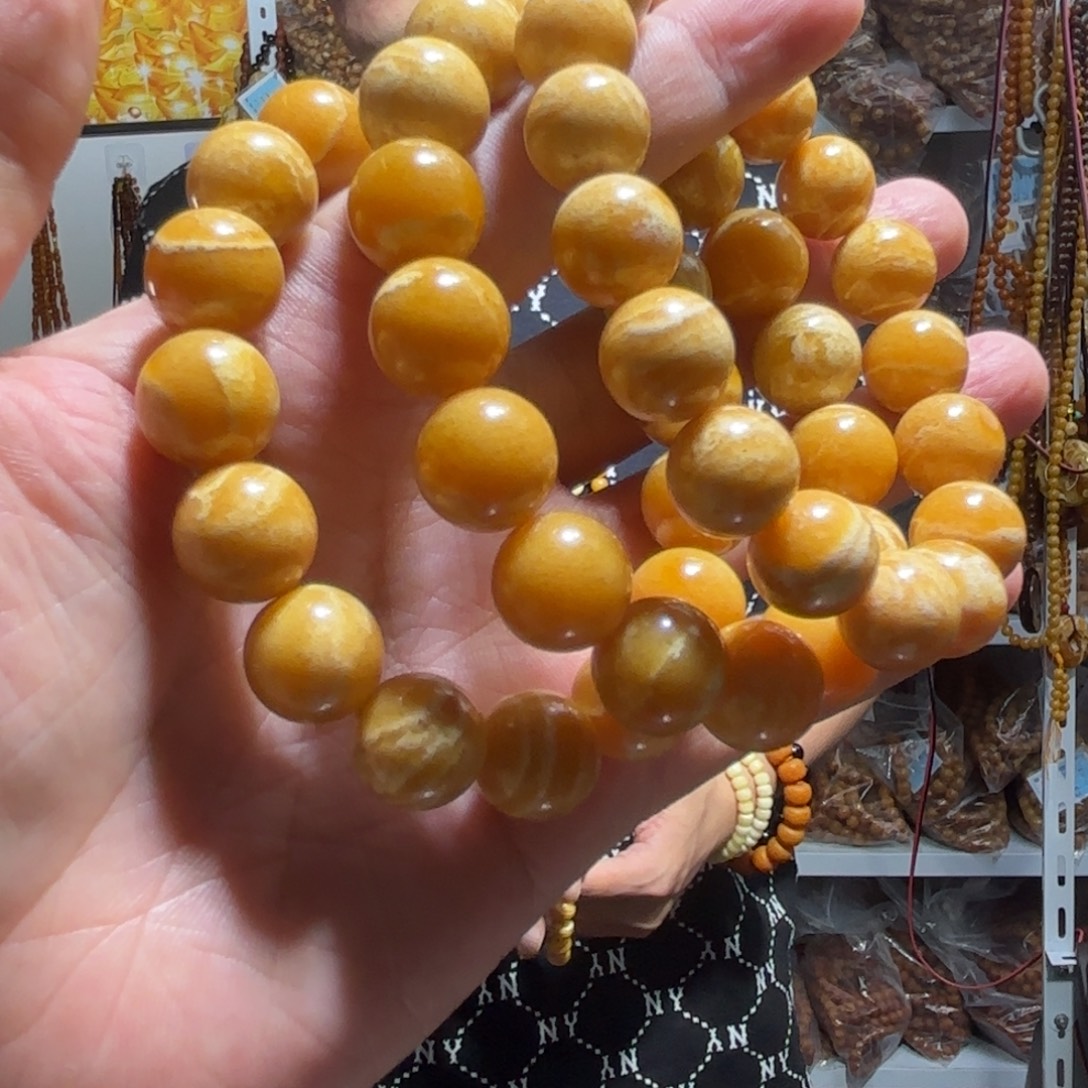 琥珀未镶嵌裸石12白蜡手串多样性发其一
