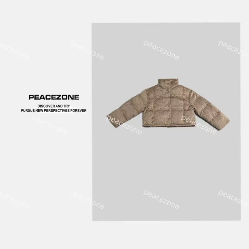 Peacezone 90白鸭绒 羊毛立领短款羽绒外套/7363A