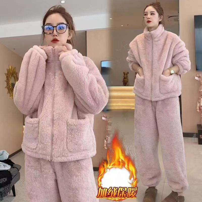 YY801睡衣女情侣冬季加绒时尚保暖卡通长袖休闲宽松家居服两件套