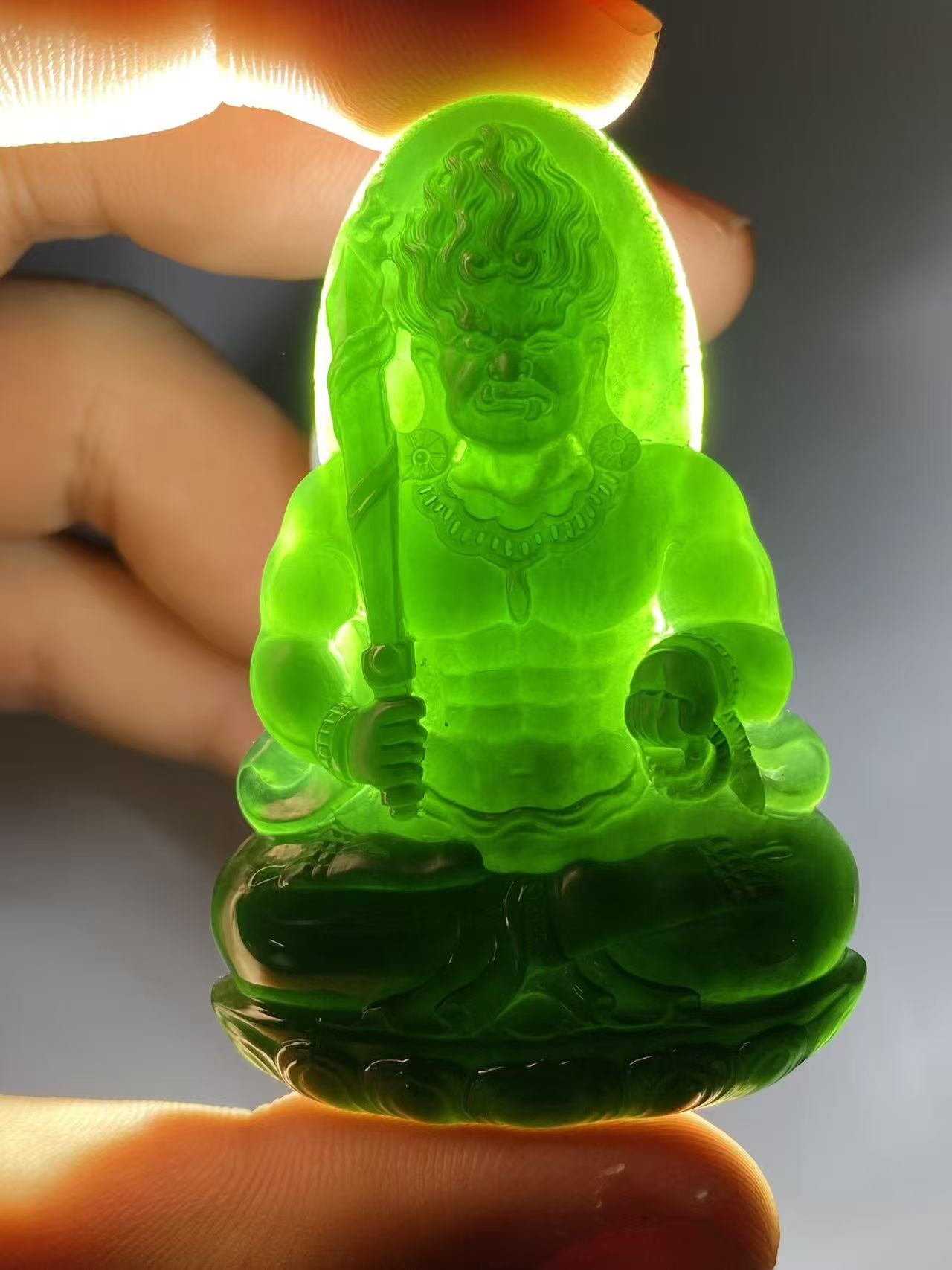 娜年翠玉墨翠缅甸a货墨翠守护神不动明王威武霸气肌肉感翡翠直播