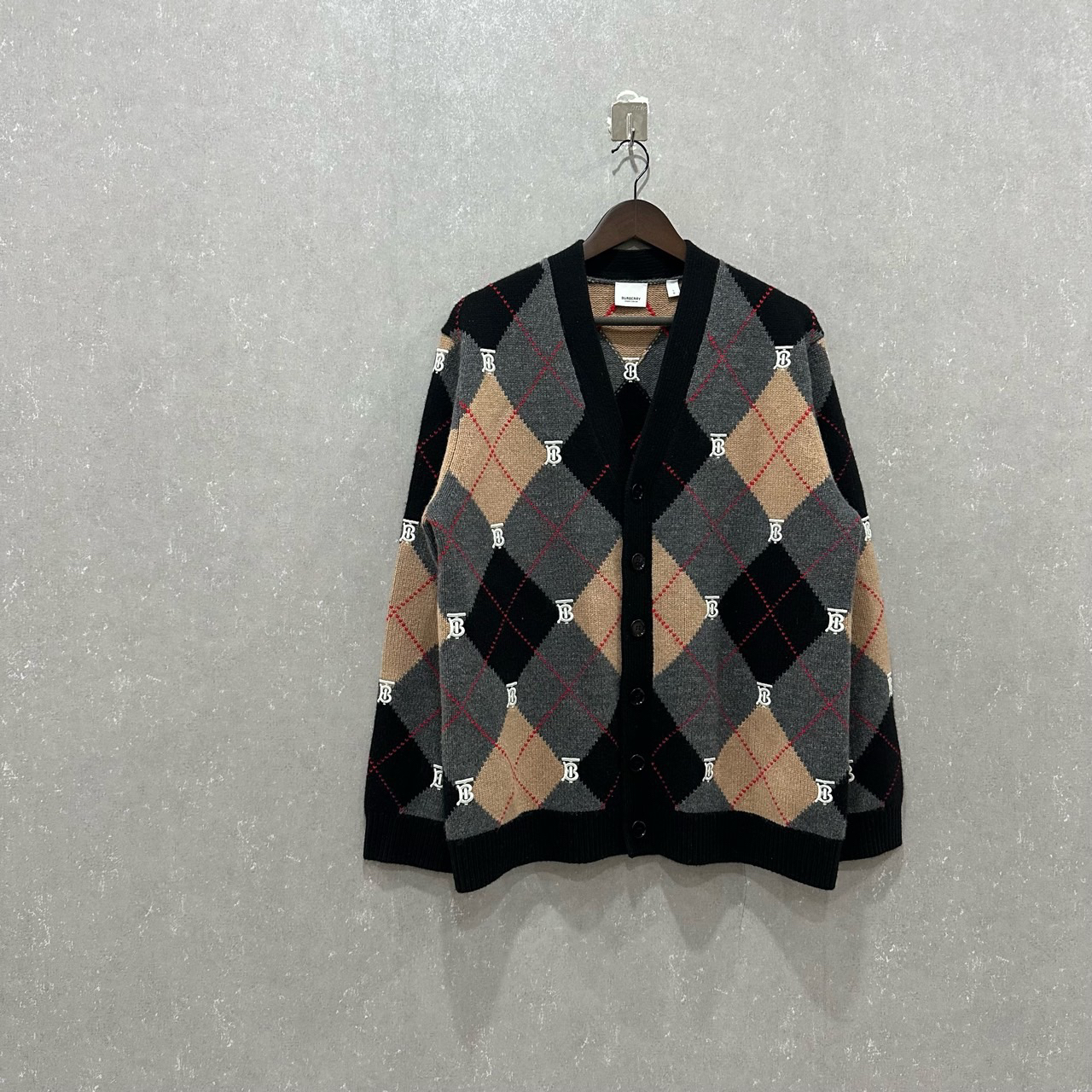 99新 BURBERRY/博柏利 字母菱形嵌花羊毛衫宽松针织衫 L码/003504
