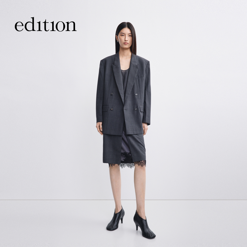 【商场同款】edition2025秋季新款蕾丝拼接西装半裙#EBE3SKT039