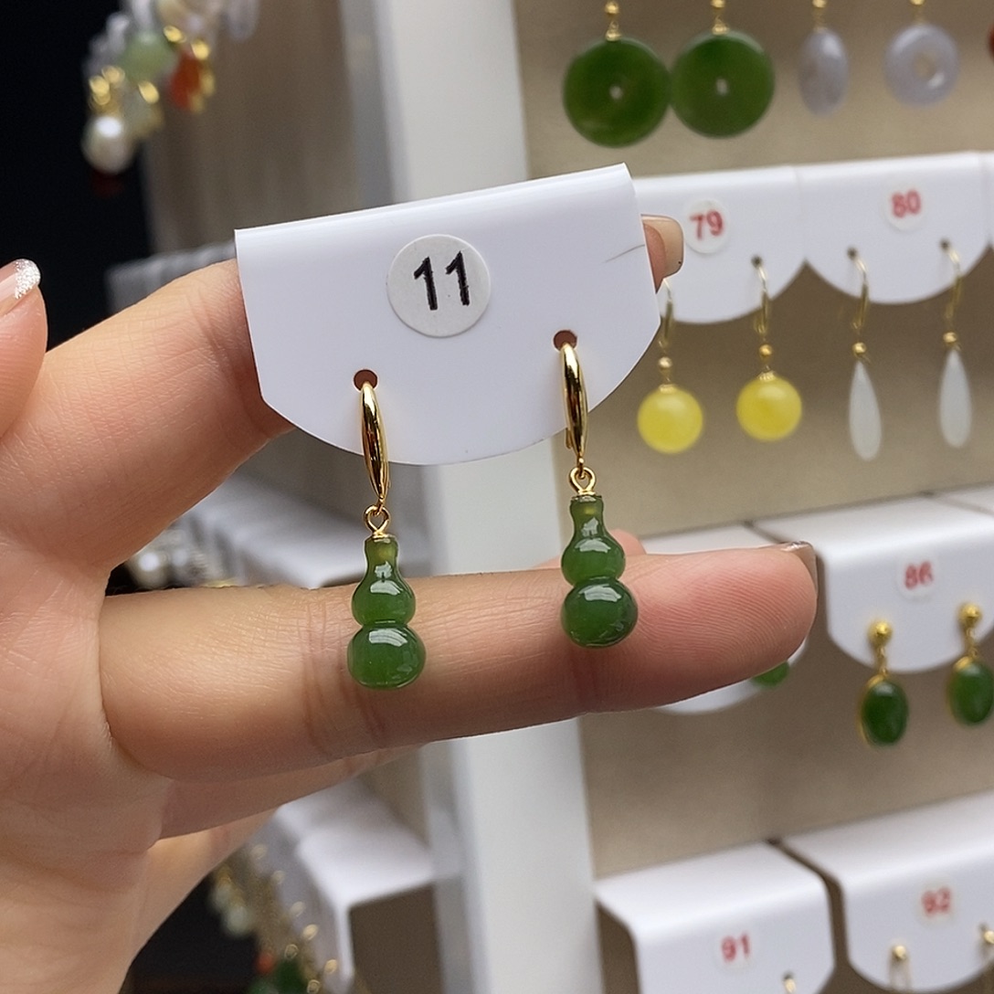 和田玉银S925镶嵌耳饰