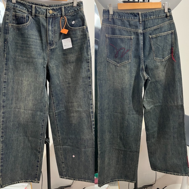 102023 村上~复古直筒牛仔阔腿裤