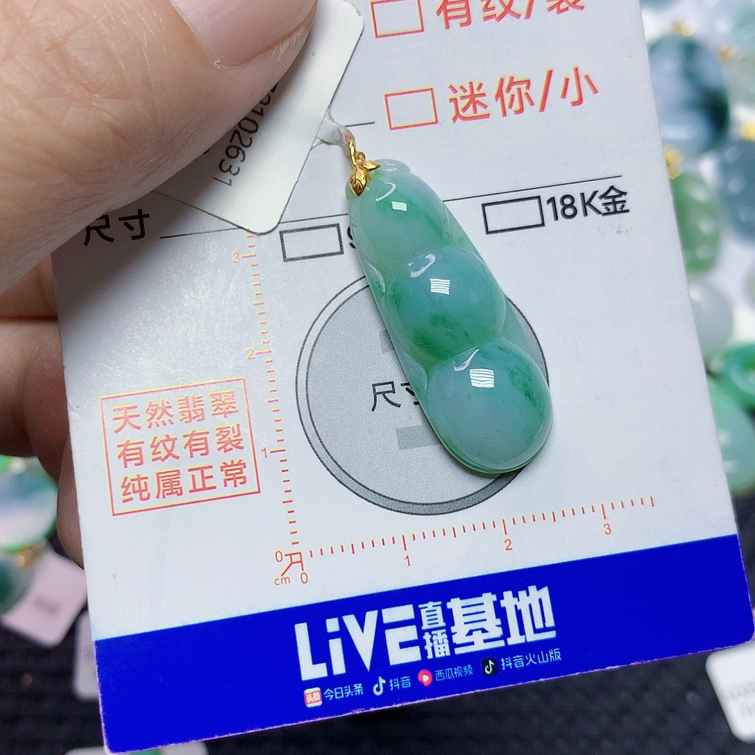 翡翠18K金镶嵌颈饰豆子