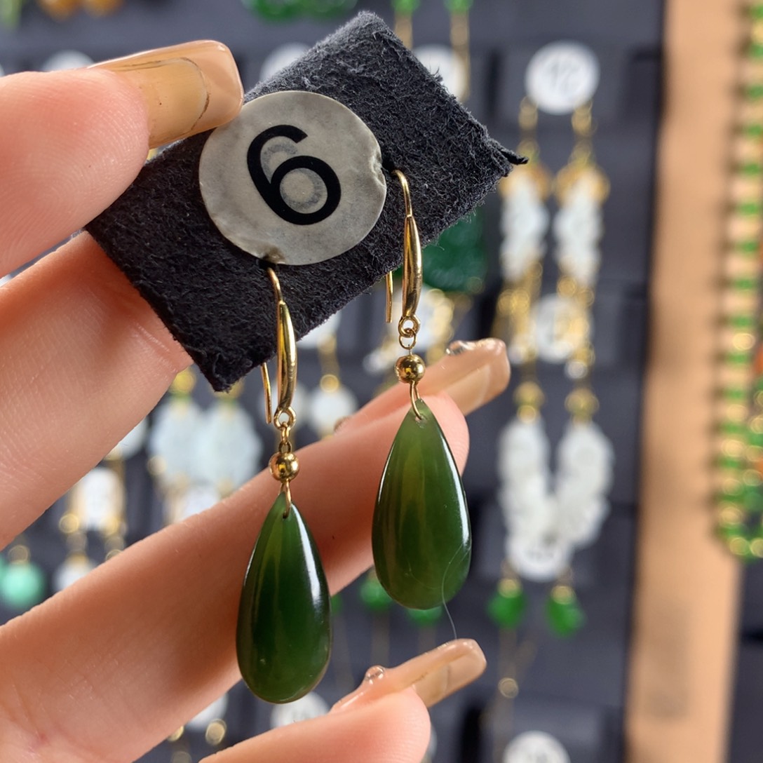 和田玉耳饰18K金镶嵌