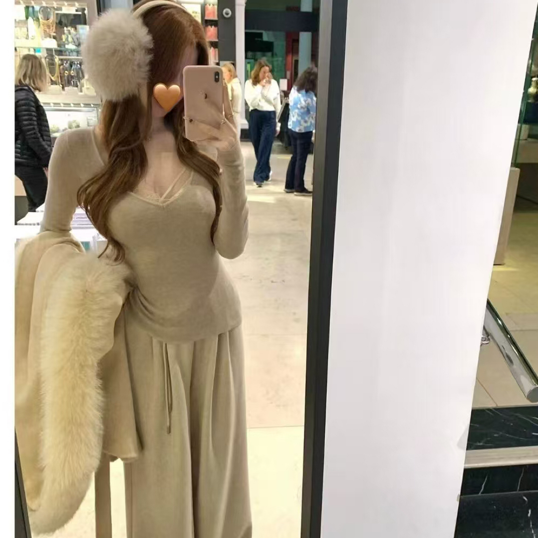 包袖女常规针织衫秋季长袖V领针织毛针织衫高腰开衫