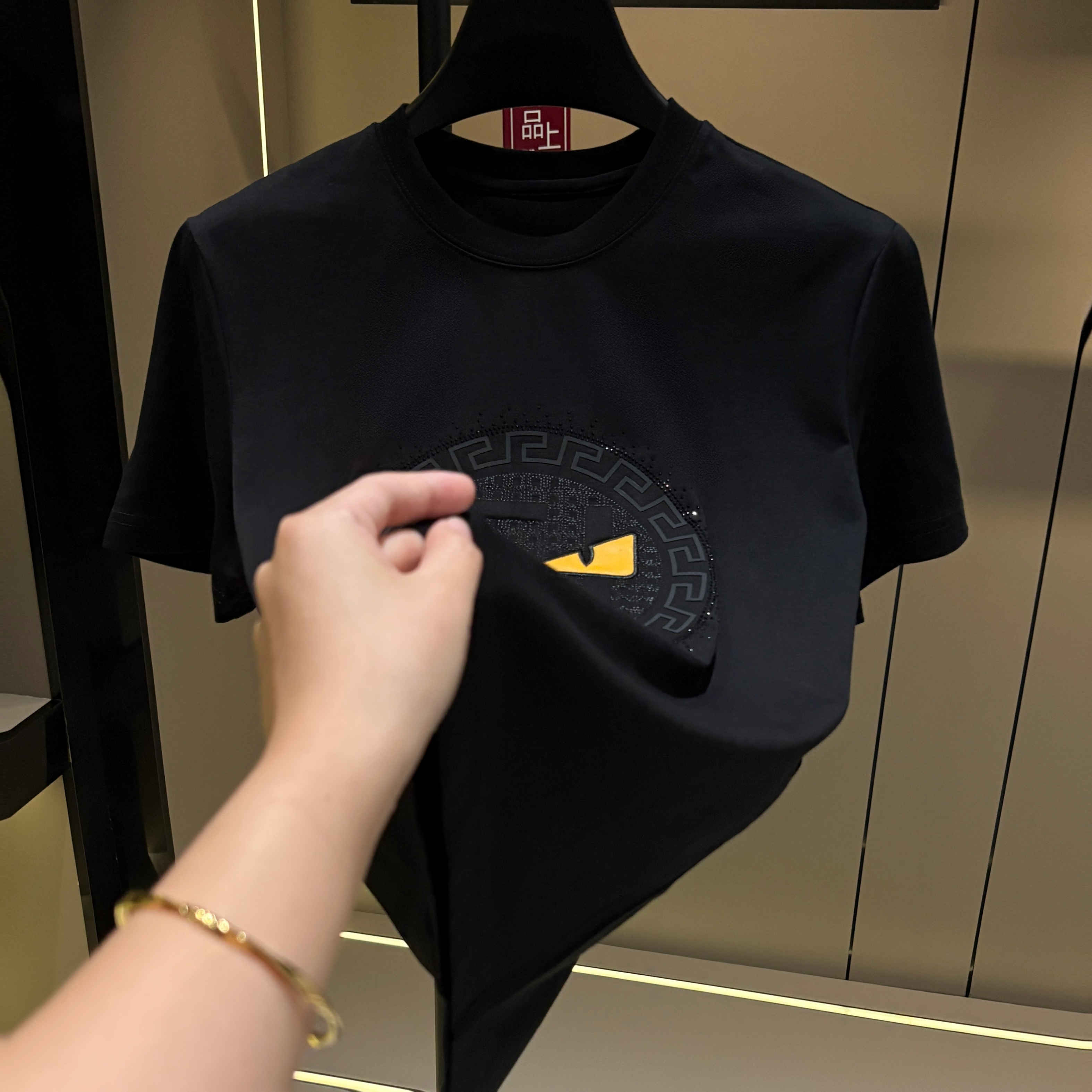 2025早秋新款9918设计师烫钻轻奢短袖上衣圆领潮流男士T恤时尚